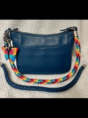 Brighton Navy Leather Crossbody with Multicolor Braided Strap